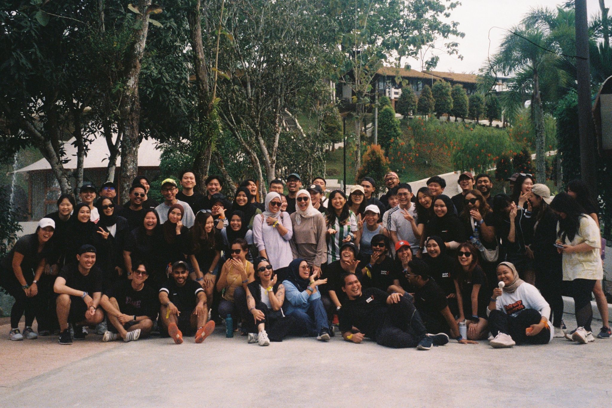 Team group photo at an outdoor offsite
